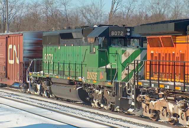 BNSF 8072 is the trailing unit on 394 Ingersoll Ontario 12-9-05