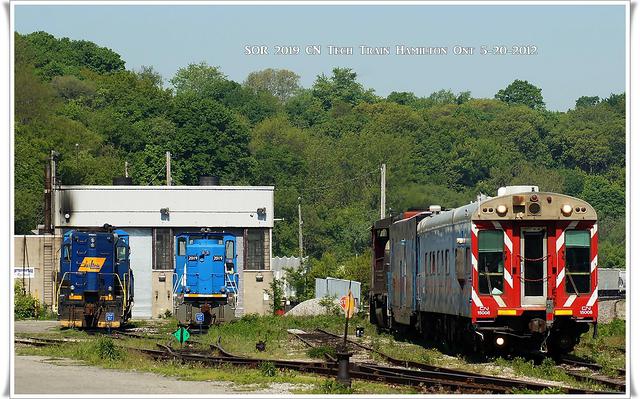 SOR 2019 and unknown unit plus CN Tech Train Hamillton Ont 5-20-2012