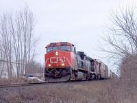 CN 2538 leads WC 6926 and another CN unit through Ingersoll 1-13-04