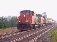 CN 5361 leads UP 9578 on an eb Woodstock Ontario 8-18-04