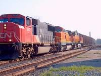 399 with 5612 in the lead and 2 BNSF's following Ingersoll Ontario 8-8-04