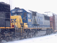 CSX 8616 SD60 is the second unit on 271 this morning, CN 5600 was the lead. Ingersoll Ontario 1-19-05