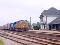 UP 543 leads Conrail 3373 on 327 through Woodstock Ontario, Dundas Sub 6/18/04