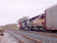 CN 5776 leads NS 8955 and WC 6618 eb through Ingersoll 10-25-04