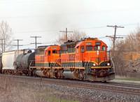 BNSF 6890 leads BNSF 6390, a pair of SD40's on 411 Ingersoll Ontario 4-16-06