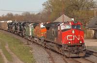 CN 2556, BNSF 861, BNSF 9296, NS 2759, NS  2766, NS 2762,NS 2765 on 393 Ingersoll Ontario 4-29-06