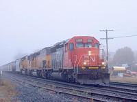 CN 5387 leads UP 2887 tunnel motor and UP 4071 wb through Ingersoll 10-24-04