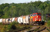 CN 398 with 5729 leads UP 5316 into Woodstock Ontario 9-11-08