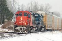 CN 6028 leads HLCX 7231 on 271 in Ingersoll Ontario 12-20-05