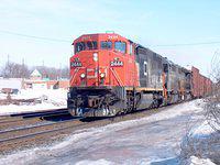 CN 2444  Dash 8-40CM  EF-640b with unique number boards heads westbound leading to GCFX through Ingersoll 2/16/04