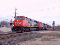 CN2555R leads a 5-pack including a GCFX unit and a cow & calf combo, 3/15/04 Ingersoll, Ontario