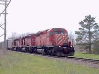 CP 5719 approaching the SOO 6009 at Zorra 5/4/04