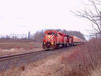 CP 5935 leads 5683 & 5969 on a short Expressway westbound Galt Sub, Mile 96.78 3/15/04