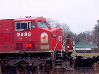 CP 9598 with the RCMP Musical Ride promo 3/31/04 Woodstock Galt Sub westbound