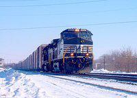 NS 9517 leads 327 throught Ingersoll with a 2800 foot train 2/11/04