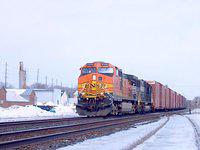 Train #327 with BNSF 4346 C4-9W and NS 6673 SD60 blow through Ingersoll Mile 59.0 2/12/04