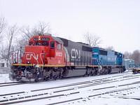 NS 327 in the yard in St Thomas Ontario with Conrail 6721 and CN/IC 6123 1-5-05