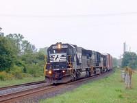 NS 5434 SD50 leads 9710 and GP40 3036 on 327 through Ingersoll Ontario 9-16-04