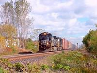 NS 8816 roars through Ingersoll with 327 and 3 autoracks 9-30-04