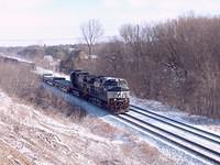 NS 8889 C40-9W leads 8764 C40-9 on 327 through Ingersoll Ontario time 11:08 1-14-05
