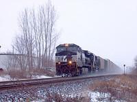 NS 9002 leads 327 through Ingersoll Ontario 12-14-04