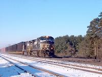 NS 9025 leads 9267 on 328 as it blows through Ingersoll Ontario 1-18-05