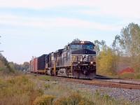 NS 9550 leads 328 though Ingersoll Ontario with another 3 car train 10-6-04