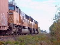 UP 2306 brings up the rear of 4955 on 328 this morning Ingersoll Ontario 9-30-04