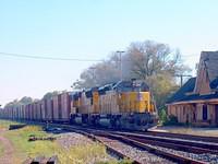 Snoot Nose SD40 UP 3457 leads UP 4871 on 327 Ingersoll Ontario 9-2204