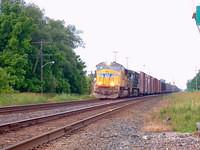 UP 4435 leads NS 8939 on 328 through Ingersoll 6/26/04