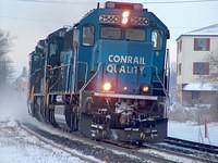 Conrail 2560 leads 328 through Ingersoll Ontario Time: 08:46 1-29-05