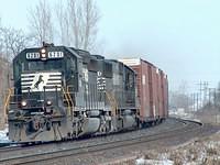 NS 6201 SD40-2 leads NS 6635 SD60 on 327 through Ingersoll Ontario 12:42 2-3-05