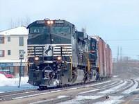 NS 9070 leads 327 through Ingersoll Ontario Time 12:05 3-3-05