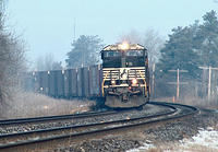 A lone C40-9W NS 9489 leads 328 into Brantford Ontario Mile 25. Dundas sub 2-5-05